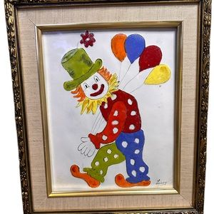 Cute Vintage Jean Lucey Enameled Copper Clown Painting - Great Quality & Detail